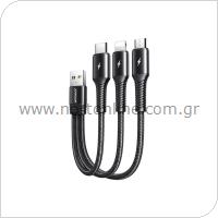 Καλώδιο Σύνδεσης USB 2.0 3in1 Joyroom Braided S-01530G9 USB A σε micro USB & USB C & Lightning 0.15m Μαύρο