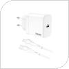 Travel Fast Charger inos with USB C Output GaN PD QC 3.0 35W & Lightning Cable 1m White