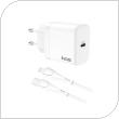 Travel Fast Charger inos with USB C Output GaN PD QC 3.0 35W & Lightning Cable 1m White