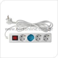 Socket GSC 4 Way with Switch & Cable 3m (3 x 1.5mm) White