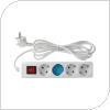 Socket GSC 4 Way with Switch & Cable 3m (3 x 1.5mm) White