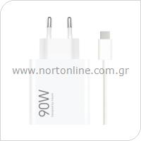 Travel Fast Charger Xiaomi HyperCharge Combo with Single Output USB A 90W & USB C Cable 1m White