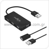 Hub USB A Maxlife 4 σε 1 to USB A & Καλώδιο USB A (Θηλυκό) to USB A (Αρσενικό) 1.5m Μαύρο