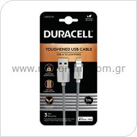 Καλώδιο Σύνδεσης USB 2.0 Duracell Braided Kevlar USB A to MFI Lightning 1m Λευκό
