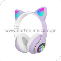 Ασύρματα Ακουστικά Κεφαλής CAT STN-28 με LED & SD Card για Παιδιά Cat Ears Μωβ
