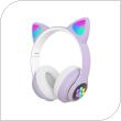 Ασύρματα Ακουστικά Κεφαλής CAT STN-28 με LED & SD Card για Παιδιά Cat Ears Μωβ
