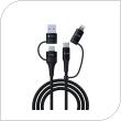 Καλώδιο Σύνδεσης USB 2.0 4in1 Braided Devia EC504 USB C σε USB A & USB C & Lightning PD 27W+60W 1.5m Extreme Μαύρο