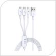 USB 2.0 Cable 3in1 Devia EC141 USB A to micro USB & USB C & Lightning 1.2m Smart White