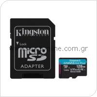 Micro SDXC C10 UHS-I U3 Memory Card Kingston Canvas Go! Plus 170MB/s 128Gb + 1 ADP