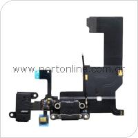 Flex Cable Apple iPhone 5 with Plugin Connector, Hands Free Connector & Microphone Black (OEM)