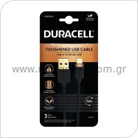 Καλώδιο Σύνδεσης USB 2.0 Duracell Braided Kevlar USB A σε Micro USB 1m Μαύρο