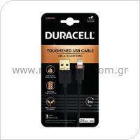 Καλώδιο Σύνδεσης USB 2.0 Duracell Braided Kevlar USB A σε MFI Lightning 1m Μαύρο