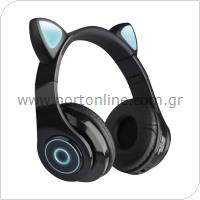Ασύρματα Ακουστικά Κεφαλής CAT EAR CXT-B39 με LED & SD Card Cat Ears Μαύρο