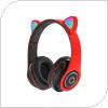 Ασύρματα Ακουστικά Κεφαλής CAT EAR CXT-B39 με LED & SD Card Cat Ears Κόκκινο