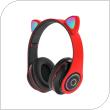 Wireless Stereo Headphones CAT EAR CXT-B39 with LED & SD Card Cat Ears Red (Easter24)
