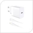 Travel Fast Charger inos with USB C Output PD QC 3.0 20W & Lightning Cable 1m White