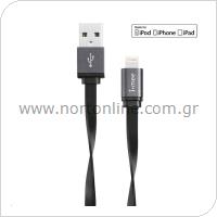 Καλώδιο Σύνδεσης USB 2.0 imee Metallic USB A σε MFI Lightning 1m Μαύρο