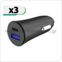 Φορτιστής Αυτοκινήτου Ταχείας Φόρτισης inos με Έξοδο USB C PD & Έξοδο USB A QC 30W Μαύρο (3 τεμ.)