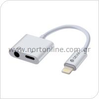 Adaptor Devia EH018 Lightning Male to 2 x Lightning Female For Charge & 3.5mm Female White
