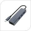 Hub Adapter USB C Devia EC621 4 in1 to RJ45 Leopard PD Dark Grey