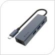 Hub Adapter USB C Devia EC621 4 in1 to RJ45 Leopard PD Dark Grey