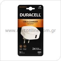 Φορτιστής Ταξιδίου Duracell 12W με Έξοδο USB 2.4A Λευκό