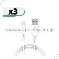 Καλώδιο Σύνδεσης USB 2.0 inos USB A σε USB C 1m Λευκό (3 τεμ.)