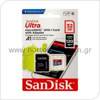 Κάρτα μνήμης Micro SDHC C10 SanDisk Ultra 120MB/s 32Gb + 1 ADP