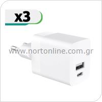Travel Fast Charger inos with Dual Output USB A & USB C PD 3.0 45W White (3 pcs)