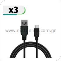 Καλώδιο Σύνδεσης USB 2.0 inos USB A σε Micro USB 2m Μαύρο (3 τεμ.)