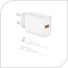 Travel Charger inos with USB A Output 18W White & USB C Cable 1m White