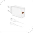 Travel Charger inos with USB A Output 18W White & USB C Cable 1m White