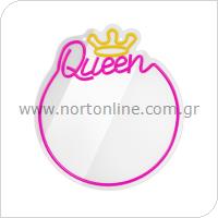 Neon LED Forever Light Καθρέπτης FMNE04 QUEEN Λευκό-Ροζ