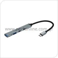 Hub USB C Devia EC707 4 σε 1 2xUSB A & 2xUSB C Lite1 Γκρι