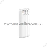 Power Bank Devia EP096 10000mAh with 4 Built-in Cables Kintone White