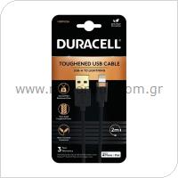 Καλώδιο Σύνδεσης USB 2.0 Duracell Braided Kevlar USB A to MFI Lightning 2m Μαύρο