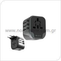 Travel Adapter Global Multi Function Devia EA206 EU, UK, US & 2xUSB A Black