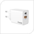 Travel Fast Charger inos with Dual Output USB A & USB C PD QC 3.0 20W White