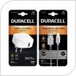 Φορτιστής Ταξιδίου Duracell 12W USB 2.4A + Καλώδιο Kevlar USB C 1m Λευκό