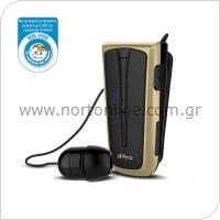 Στερεοφωνικό Ακουστικό Bluetooth iPro RH219s Retractable με Δόνηση Μαύρο-Χρυσό