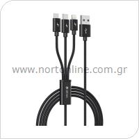 Καλώδιο Σύνδεσης USB 2.0 Devia EC048 Braided 3in1 USB A σε micro USB & USB C & Lightning 1m Gracious Μαύρο