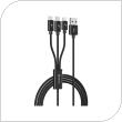 USB 2.0 Cable Devia EC048 Braided 3in1 USB A to micro USB & USB C & Lightning 1.2m Gracious Black