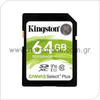 SDXC C10 UHS-I U1 Memory Card Kingston Canvas Select Plus 100MB/s 64Gb