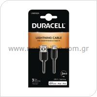 Καλώδιο Σύνδεσης USB 2.0 Duracell USB A σε MFI Lightning 2m Μαύρο