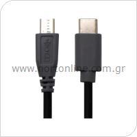 Καλώδιο Σύνδεσης USB 2.0 USB C σε micro USB 0.25m Μαύρο (Ασυσκεύαστο)