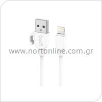 USB 2.0 Cable Budi USB A to Lightning 2.4A 1m White