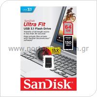 USB 3.1 Flash Disk SanDisk Ultra Fit SDCZ430 USB A 64GB 130MB/s Μαύρο