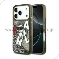 Θήκη Σιλικόνης Karl Lagerfeld Magsafe Apple iPhone 17 Pro Max Liquid Glitter Choupette Logo Μαύρο