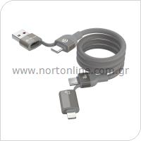 Καλώδιο Σύνδεσης USB 2.0 4in1 Woven Magnetic Devia EC655 USB A & USB C σε USB C & Lightning PD 27W+60W 1.5m Ultra 2 Τιτάνιο