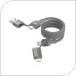 USB 2.0 Cable 4in1 Woven Magnetic Devia EC655 USB A & USB C to USB C & Lightning PD 27W+60W 1.2m Ultra 2 Titanium